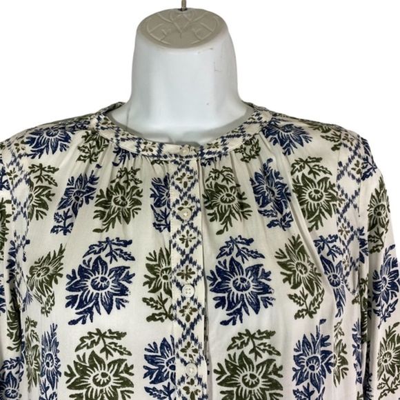 Loft Size XS Dress Sheath Button Front White Blue Floral Print Half Sleeve - Picture 4 of 9